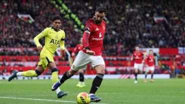 Bruno Fernandes of Manchester United in action during the English Premier League match between Manchester United and Tottenham Hotspur, in Manchester, Britain, 07 February 2026