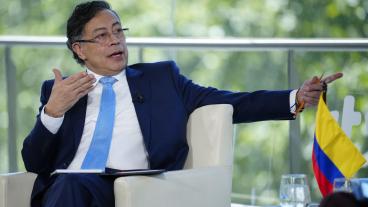 El presidente Colombia, Gustavo Petro durante la segunda entrega de 'Los Desayunos' de RTVE y la Agencia EFE celebrado este viernes en Barcelona.
