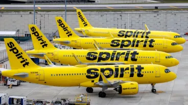 Spirit Airlines jets sit on the tarmac after the company ceased operations at Fort Lauderdale–Hollywood International Airport in Fort Lauderdale, Florida, USA, 3 May 2026. 