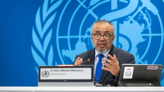  World Health Organization Director-General Tedros Adhanom Ghebreyesus briefs the media during an ACANU press conference at WHO headquarters in Geneva, Switzerland, 29 April 2026.