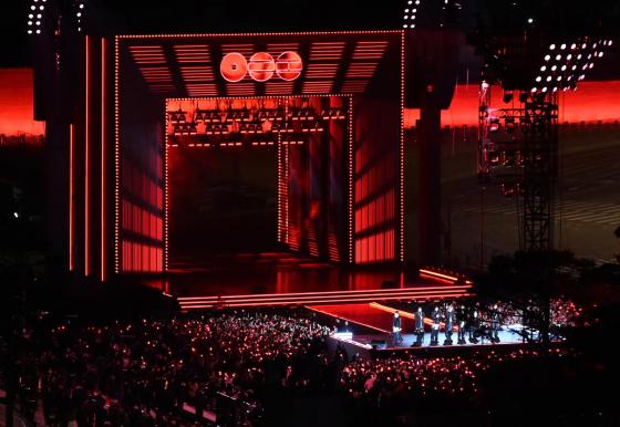 K-pop group BTS performs onstage during the 'BTS THE COMEBACK LIVE | ARIRANG' concert at Gwanghwamun Square in central Seoul, South Korea, 21 March 2026. 