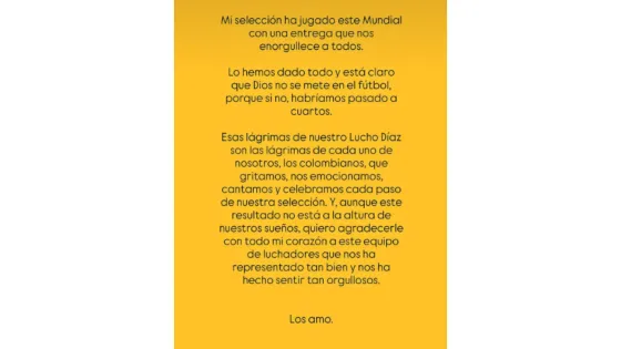 Mensaje de Shakira a la Selección Colombia